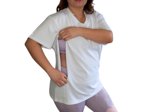 Luna Rhea Side Zip Tee in Whisper White