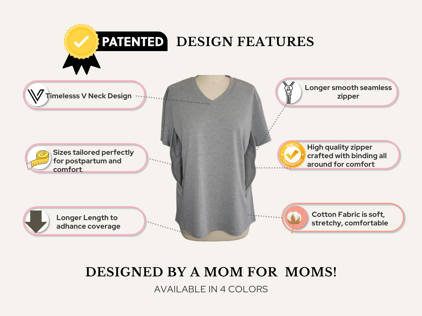 Luna Rhea Side Zip Tee in Goodnight Gray