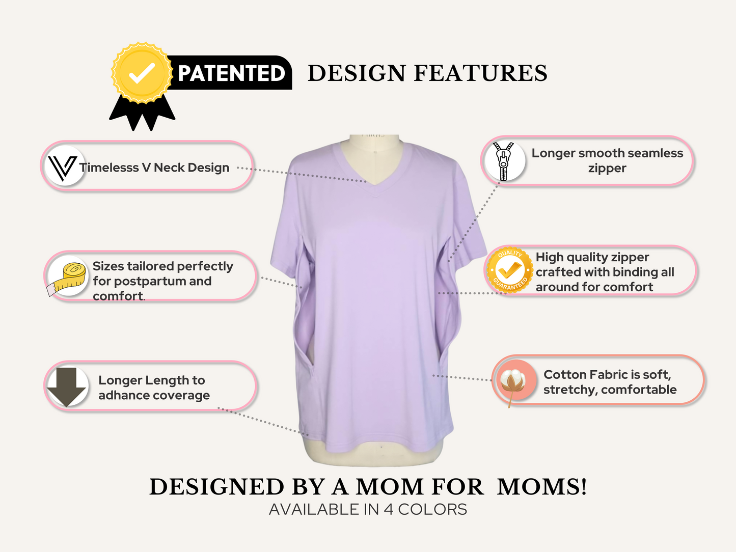 Luna Rhea Side Zip Tee in Lullaby Lilac