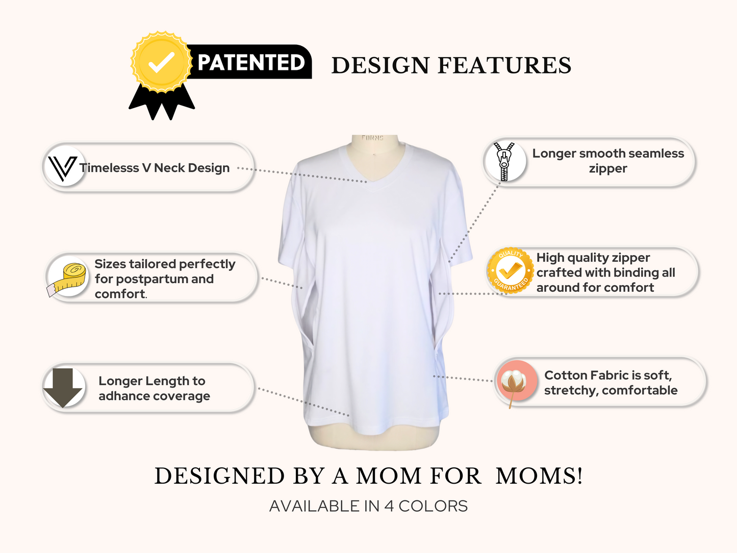 Luna Rhea Side Zip Tee in Whisper White